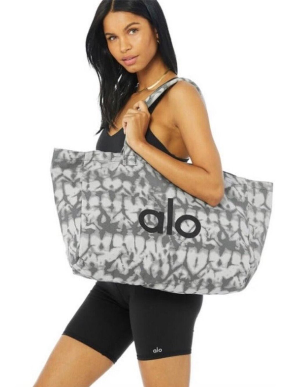 Alo Yoga Shopper Tote Bag Grey Tie Dye Bag NEW ALO Yoga Gray Tie-Dye Canvas - Picture 2 of 3